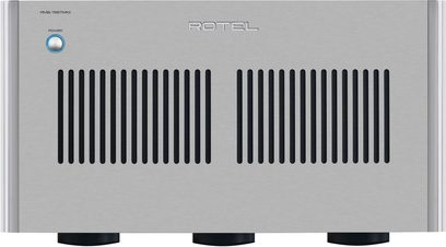 Rotel RMB-1587 MKII multikanals effektforstærker sølv, frontvisning, sort lodret gitter, blå knap, sorte fødder
