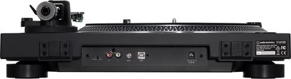 Audio Technica AT-LP120XBTUSB sort pladespiller, set forfra, med tonarm, pladespiller og kontrolpanel