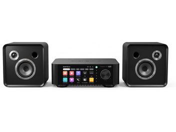 Fekete EverSolo Play CD Edition + SE-100 mini hifi rendszer színes kijelzővel és két lekerekített szélű hangsugárzóval