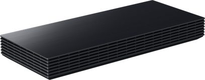 Trasmettitore wireless Samsung Box One Connect 2026 nera rettangolare con sottili griglie in vista a tre quarti