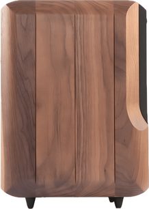 Constellation Lynx mk2 bookshelf speaker with wood finish, side view showing vertical panels and rounded corners