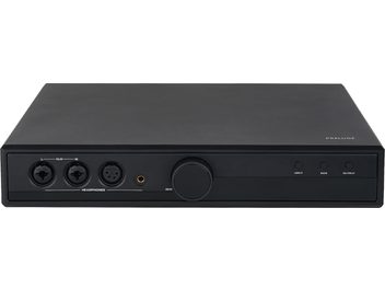 Hoogwaardige hoofdtelefoonvoorversterker Prelude zwart, vooraanzicht, 3 XLR-connectoren, 1 jack-aansluiting, 1 volumeknop, 3 knoppen