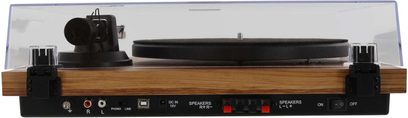Gramofonová deska Hi-Fi Enova HIFI Vision 2 SET v provedení tmavé noyer, pohled zepředu, s ramenem a talířem