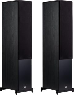 Heco AURORA XT 1000, to rektangulære gulvhøyttalere, mørk trefinish, svart frontpanel, metallbaser