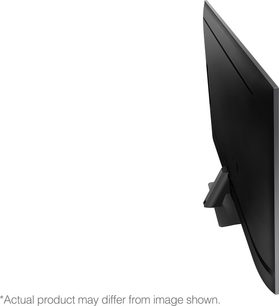 Televizor Samsung QE65Q80A 2021, pohled z pravého profilu, plochá černá obrazovka, tenký rám, centrální kovový stojan