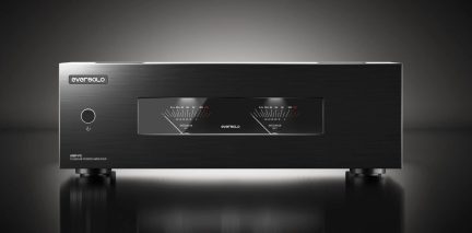 EverSolo AMP-F8 schwarzer Leistungsverstärker mit doppelten analogen VU-Metern und rundem Einschaltknopf
