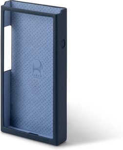 Astell&Kern case for PD20 in navy blue, three-quarter view with light blue interior and side cutout