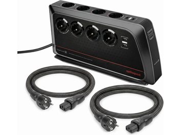Multiprise AudioQuest PowerQuest 3 noire avec 8 prises et 2 câbles d’alimentation NRG-Y3 tressés noirs