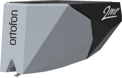 Ortofon 2MR 78 vinyl cartridge, triangular two-tone gray and black body, diamond at the front, wires at the rear