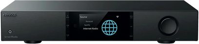 Kenwood KR-W9000S-B sort integreret stereoforstærker med SmartRadio-farveskærm og stor drejeknap på fronten