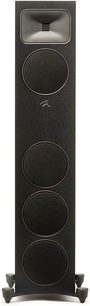 Sloupcový reproduktor MartinLogan Foundation F1 v matné černé barvě, pohled zepředu, 4 kruhové reproduktory svisle zarovnané