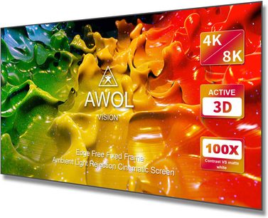 Displej ALR-C100 AWOL Vision zobrazující barevný abstraktní obraz s organickými tvary v žluté, červené a zelené barvě