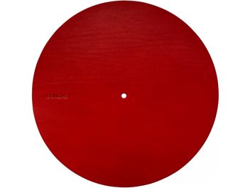 Turntable platter cover Bringhs, carmine finish, circular, central hole, smooth surface, embossed Bringhs logo