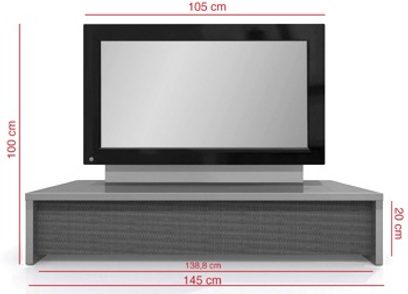 Erard George 2503 TV-møbel i dyb rød, set forfra, 105 cm høj, 145 cm bred, 20 cm dyb, grå og sort