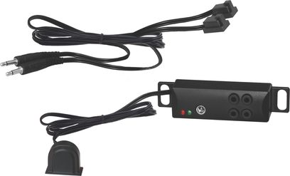 Trådløs sender Norstone Cable Iryx sort, to sorte kabler, tre hanstik, set forfra