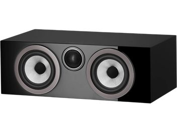 Diffusore centrale Bowers & Wilkins HTM72 S3 nero laccato con due altoparlanti grigio chiaro e tweeter centrale