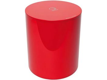 Subwoofer Elipson Planet Sub v lesklé červené lakované barvě, válcový tvar, pohled zepředu, hladký a lesklý povrch
