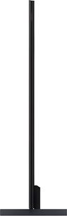 Televisor de alta definición TCL 98C8K negro mate, chasis metálico extrafino, vista lateral derecha, montado sobre base rectangular horizontal