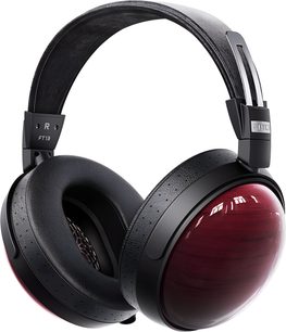 FiiO FT13 zaprte slušalke, ohišja iz lakiranega lesa bordojske barve, blazinice iz perforiranega črnega umetnega usnja, oblazinjen naglavni lok