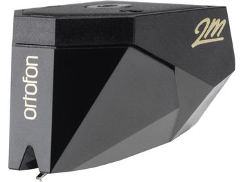 Ortofon 2M black platespiller for vinylplater, 3/4 forovervinkel, matt svart og gullfarget kabinett, diamantnål