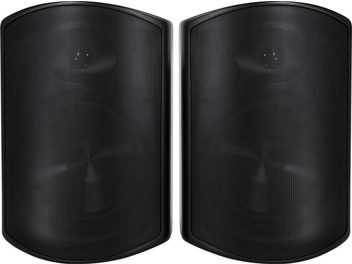 Coppia di diffusori acustici da esterno neri compatti Elipson Rain 8, cassa in plastica, griglia metallica, vista frontale