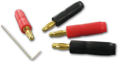 Røde og sorte bananstik, forgyldte stik. Flad skruetrækker. Hvid baggrund