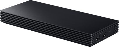 Box One Connect wireless Samsung 2026 nero rettangolare vista prospettica con pannello frontale ventilato e porte USB sul davanti