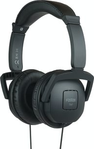 Fostex TH7 sort hovedtelefoner, lukket circumaural design, hovedbånd og ørepuder i læder, jackstik på venstre ørekop