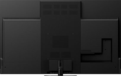 Panasonic TX-55MZ2000E-tv, set forfra, sort skærm, smal ramme, metalben, stik på bagsiden