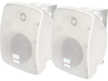 Pár vonkajších reproduktorov ArtSound ASW45.2 v bielej farbe s kovovou mriežkou a bočným nástenným držiakom