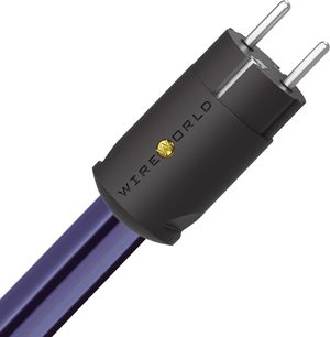 Napájecí kabel Aurora 10 Power 2 m, černý válcový konektor se zlatým logem, kovové kolíky, fialový plášť