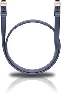 HDMI-kabel Oehlbach Flat Magic 1,20M 2481 mørkblå, forgyldte stik, set forfra, liggende fladt