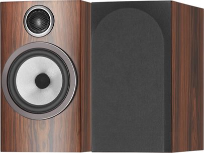 Boxă de raft Bowers & Wilkins 706 S3 moka, vedere frontală, un difuzor mediu-bas alb, un tweeter negru, o grilă neagră
