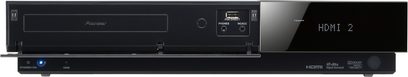 Sort Pioneer LX03BD hjemmebiografsystem, set forfra, bestående af en Blu-ray-afspiller og en lydforstærker