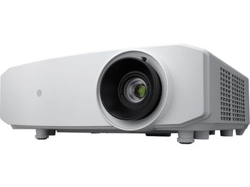 JVC LX-NZ30 videovetítő fehér színben, előlről nézve, középre helyezett objektívvel, oldalsó légzőnyílásokkal, kompakt méretben