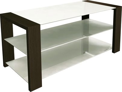Moderne hvid og venge TV-møbel med 2 glashylder og sideopbevaringsskabe