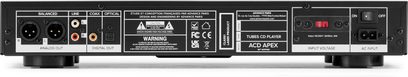 Advance Paris ACD Apex CD-afspiller i sort metal, bagside med XLR/RCA-udgange, koaksial, optisk, IEC-stik og afbryder