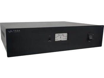 Taga Harmony PC-1000 şebeke koşullandırıcı, siyah metal kasada, sağda analog voltmetre ve rocker tipi anahtar ile