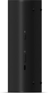 Sistem audio Bluetooth Sonos Roam 2 negru, vedere din spate, 3 butoane, 1 port USB-C, 4 picioare rotunjite, suprafață mate neagră