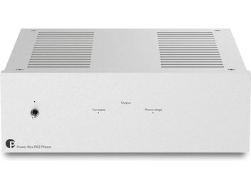 External power supply Pro-Ject Power Box RS2 Phono silver, front view, rectangular housing with rocker switch
