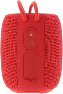 Bluetooth-højttaler Yourban Getone 25 rød, set bagfra, tekstureret overflade, to kabler øverst, synlige knapper og porte