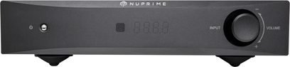 Convertor audio DAC Nuprime DAC-8 negru, față frontală, vedere frontală, butoane, afișaj digital, mufă pentru căști