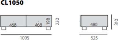 TV-møbel Spectral Closed CL1050 med dimensioner i millimeter, teknisk frontvisning, i to dele, 4 rum