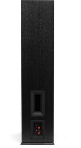 Klipsch RP-280F Standlautsprecher Rückansicht in Schwarz mit strukturierter Oberfläche, 2 rechteckigen Ports und Anschlussfeld