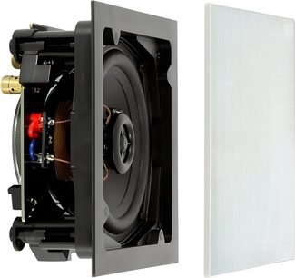 Cassa da incasso a soffitto ArtSound FL101 BT rettangolare nera con griglia bianca amovibile vista laterale esplosa