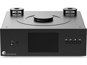 Hi-Fi CD-програвач Pro-Ject CD Box RS2 Tube чорного кольору, вигляд спереду з верхнім завантаженням і центральним дисплеєм