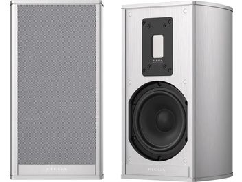 Premium 301 Wireless Gen2 ezüst színű, drótnélküli okos hangszóró, elölről és oldalról látható, lyukacsos ráccsal, fekete kör alakú hangszóróval