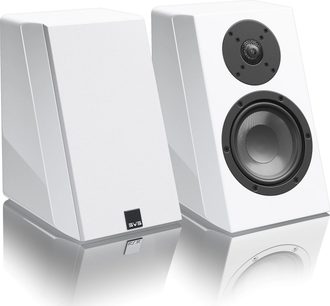 SVS Ultra Elevation Dolby Atmos-høyttaler hvit lakkert, trapesformet, hvitt gitter, svart høyttaler
