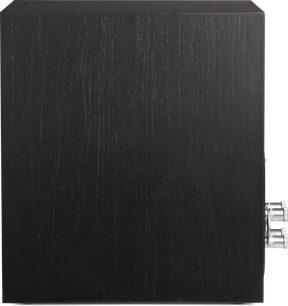 Altavoz de estantería Paradigm Premier 120B v2 negro visto de lado con acabado texturizado y bornes visibles