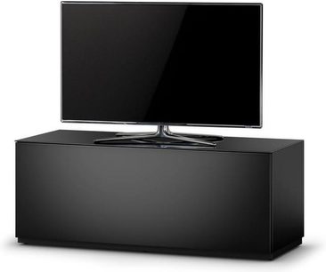 Sonorous Studio ST110F-BLK sort TV-møbel, blank front, stor fladskærm, åben hylde, rektangulær base
